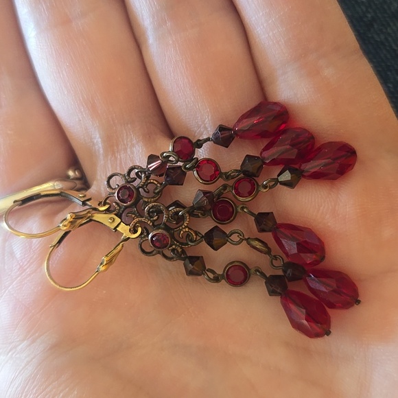 Vintage Gold Filled Red Dangle Earrings - Picture 1 of 10